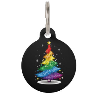 Gay LGBT Pride Rainbow Christmas Tree Merry Xmas Pet ID Tag