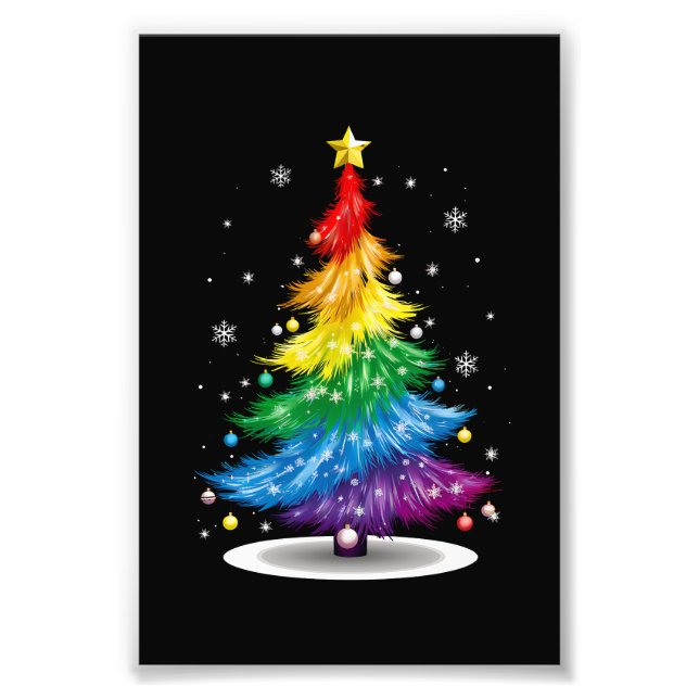 Gay LGBT Pride Rainbow Christmas Tree Merry Xmas Photo Print (Front)