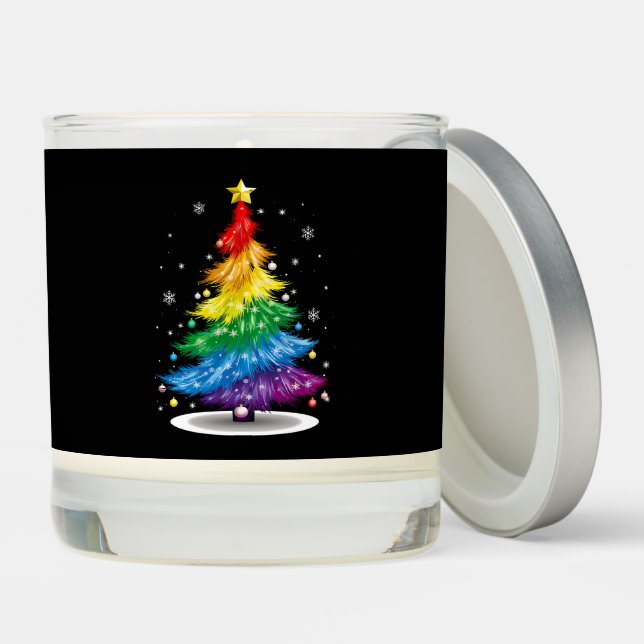 Gay LGBT Pride Rainbow Christmas Tree Merry Xmas Scented Candle (Lid)