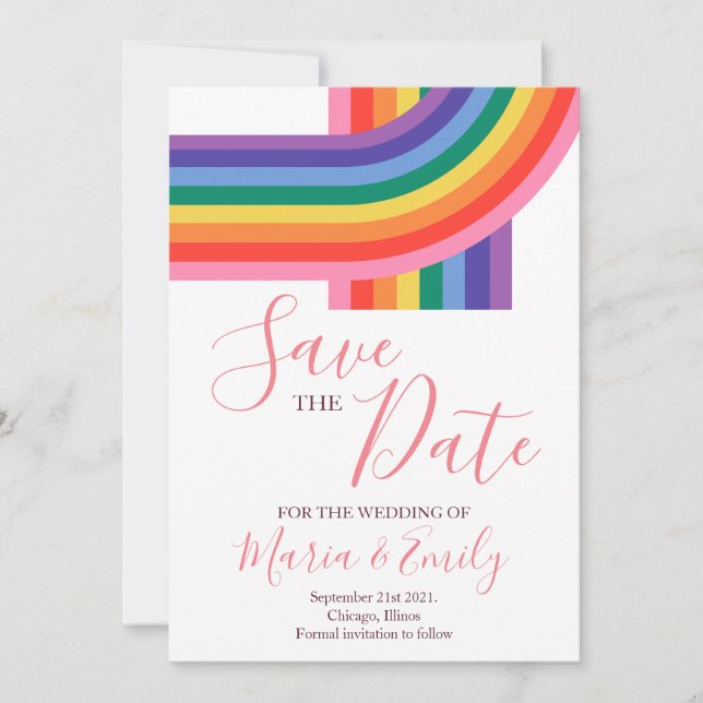 Gay LGBT Pride Rainbow Wedding Save The Date (Front)