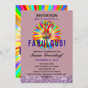Gay LGBTQ Any Age Fabulous Rainbow Birthday Mauve  Invitation