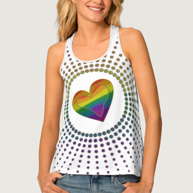 Gay LGBTQ Love Rainbow Heart Love Is Love  Tank Top (Front)