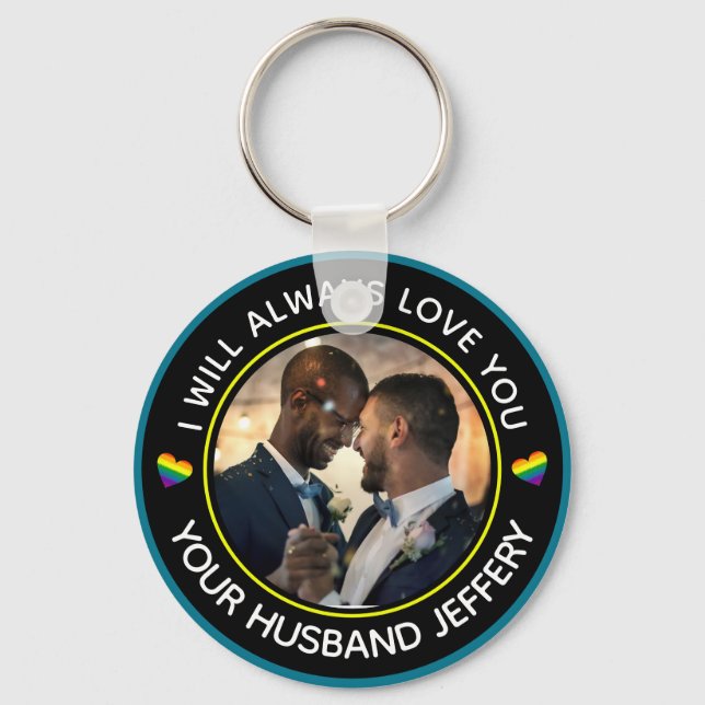  Gay LGBTQ Photo Wedding Couple Personalize   Keychain (Front)