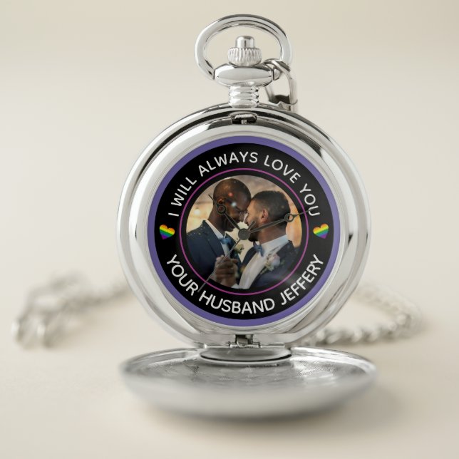 Gay LGBTQ Photo Wedding Couple Personalize    Pocket Watch (Inside)