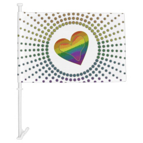 Gay LGBTQ Pride Month Love Rainbow Heart Dots Car Flag