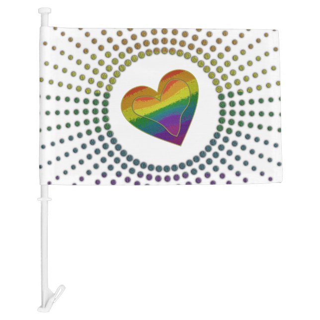 Gay LGBTQ Pride Month Love Rainbow Heart Dots Car Flag (Front)