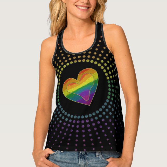 Gay LGBTQ Pride Month Love Rainbow Heart Dots Tank Top (Front)