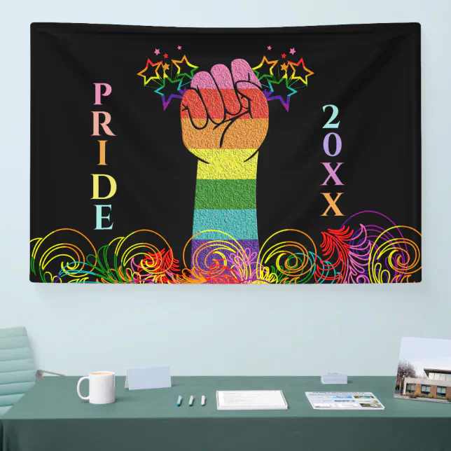 Gay LGBTQ Pride Month Love Wins Rainbow Custom Banner | Zazzle
