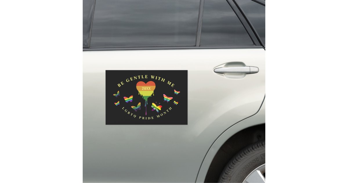 Gay LGBTQ Pride Month Rainbow Heart Butterflies Car Magnet | Zazzle