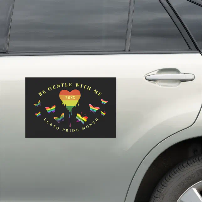 Gay LGBTQ Pride Month Rainbow Heart Butterflies Car Magnet | Zazzle