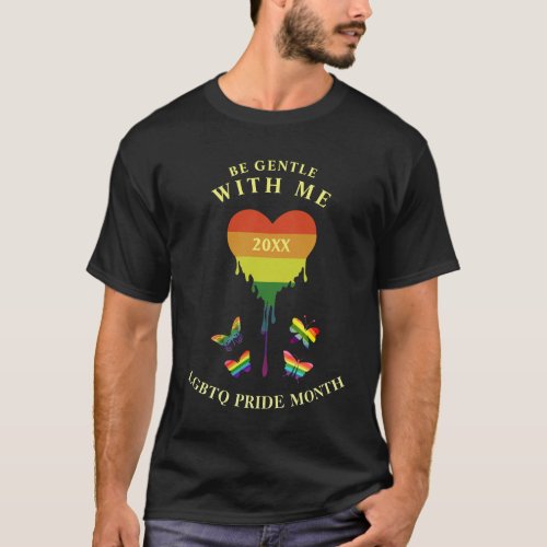 Gay LGBTQ Pride Month Rainbow Heart Butterflies T_Shirt