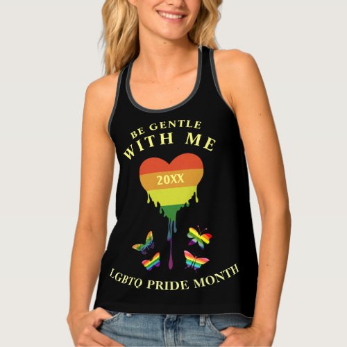 Gay LGBTQ Pride Month Rainbow Heart Butterflies Tank Top