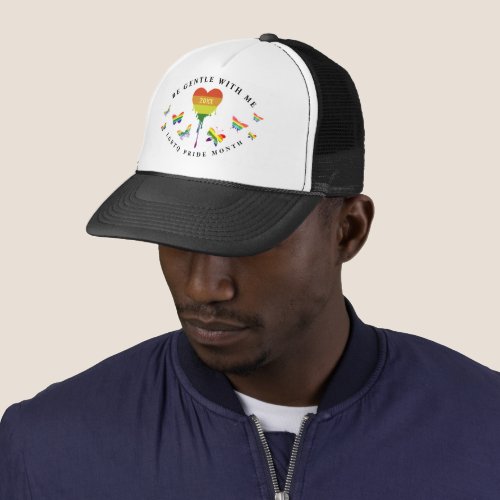 Gay LGBTQ Pride Month Rainbow Heart Butterflies Trucker Hat