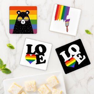 Gay LGBTQ Pride rainbow Collection 2 Coaster Set