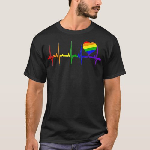 Gay LGBTQ Pride Rainbow Flag LGBT Gifts EKG Love H T_Shirt