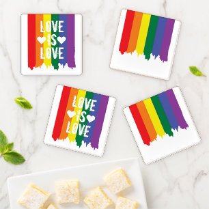 Gay LGBTQ Pride rainbow Love is Love Coaster Set