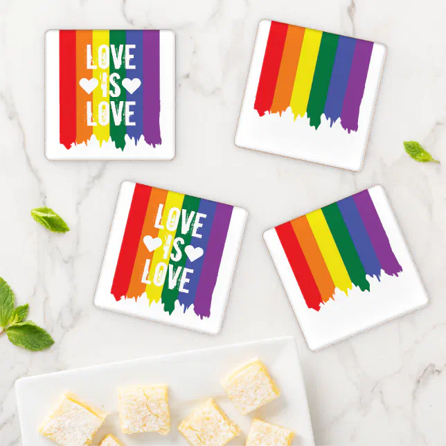 Gay LGBTQ Pride rainbow Love is Love Coaster Set | Zazzle