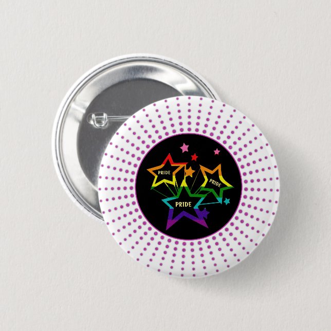 Gay LGBTQ Pride Stars Rainbow  Button (Front & Back)