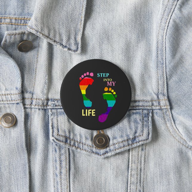Gay LGBTQ Rainbow Pride Month Step My Life Feet Button (In Situ)