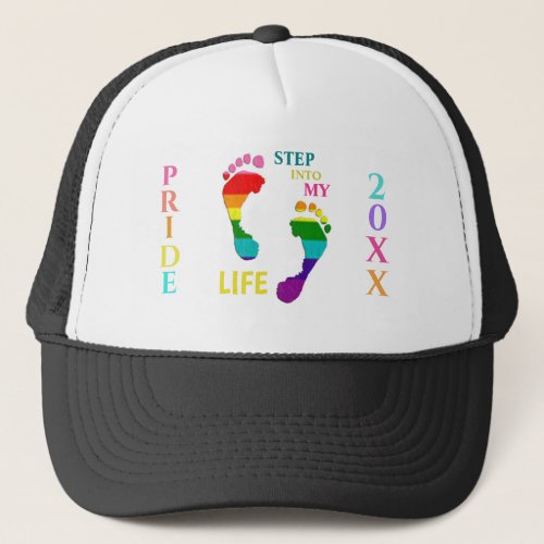 Gay LGBTQ Rainbow Pride Month Step My Life Feet Trucker Hat