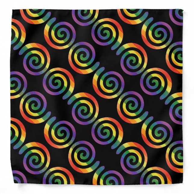 Gay LGBTQ Rainbow Pride Stripe Circular Pattern Bandana (Front)