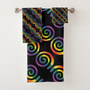 Gay LGBTQ Rainbow Pride Stripe Circular Pattern Bath Towel Set
