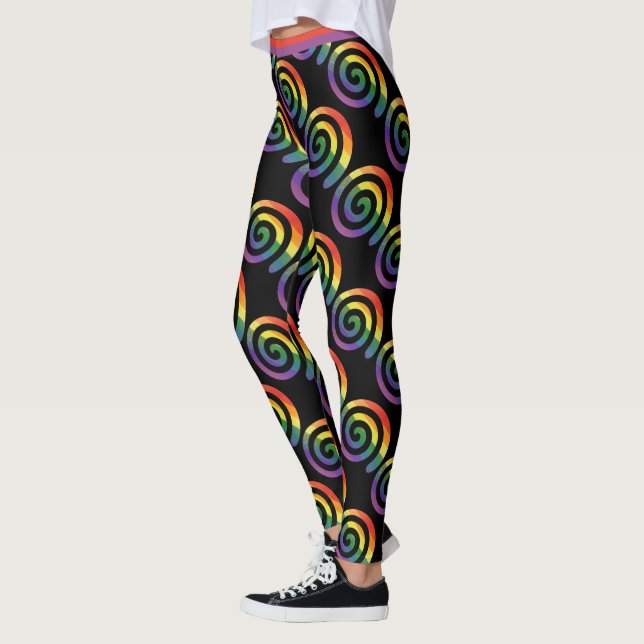 Gay LGBTQ Rainbow Pride Stripe Circular Pattern Leggings (Left)