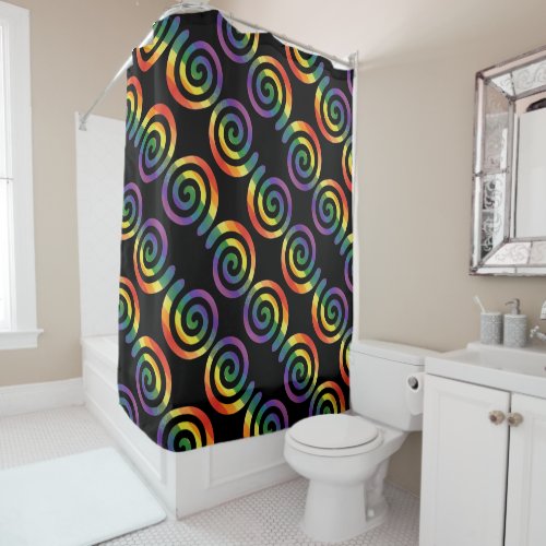 Gay LGBTQ Rainbow Pride Stripe Circular Pattern Shower Curtain