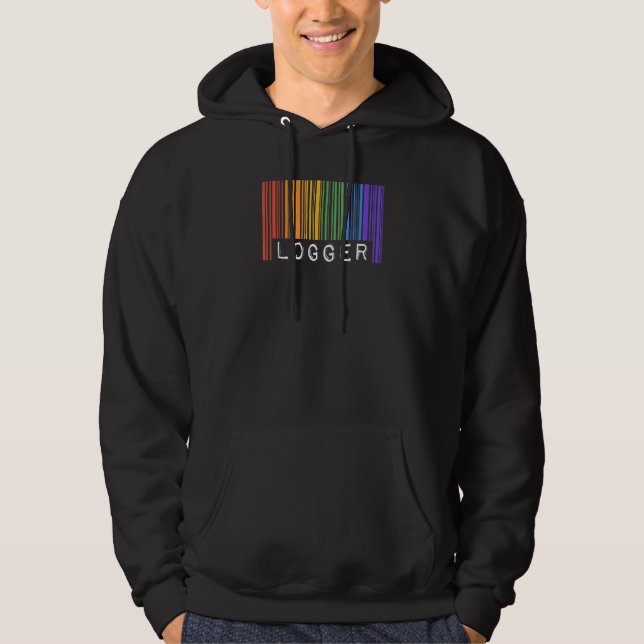 Gay Logger Pride Flag Barcode Queer Rainbow LGBTQ Hoodie (Front)
