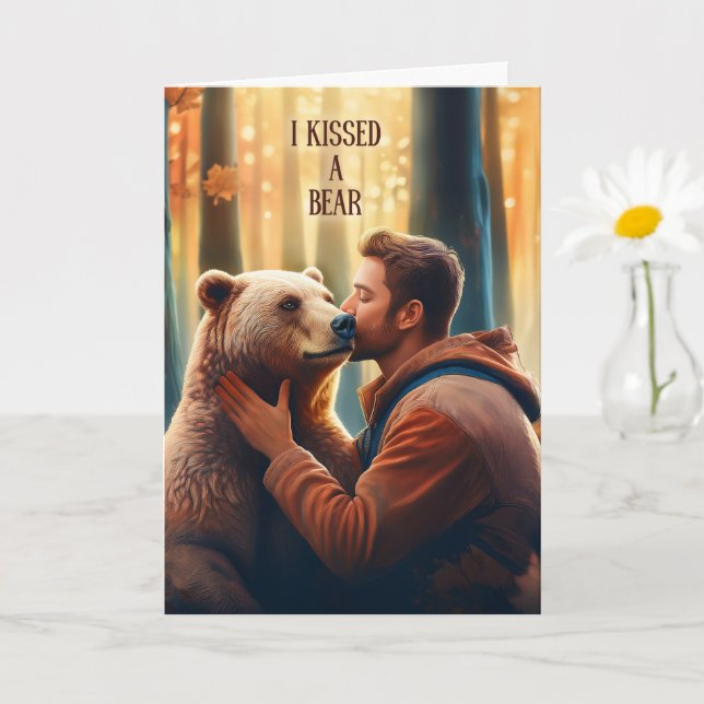 Gay Love Romance I Kissed a Bear and Liked It Card (Small Plant)