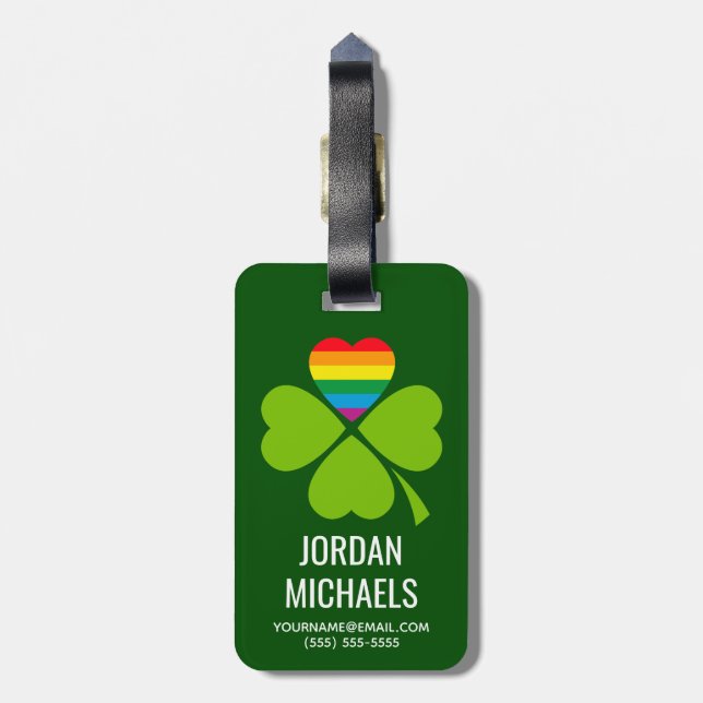 Gay Lucky Clover Luggage Tag (Back Vertical)