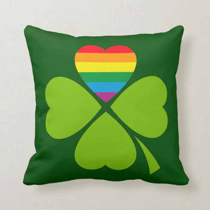 Multicolor Green Shamrock 4 leaf clover Design Throw Pillow 16x16