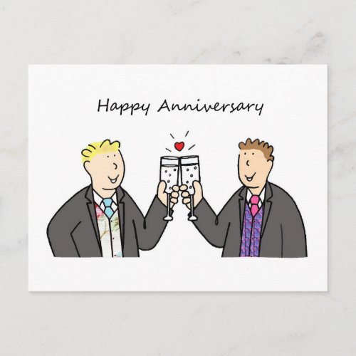 Gay Male Couple Happy Anniversary Grooms Postcard