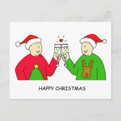 Gay Male Couple Happy Christmas Holiday Postcard