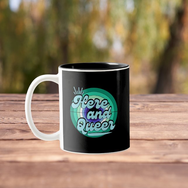 Gay Male Flag: LGBTQ - Here and Queer Two-Tone Coffee Mug (Creator Uploaded)