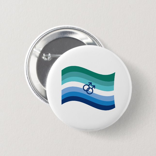 Gay Male Love Pride Azure Wavy Flag Button (Front & Back)