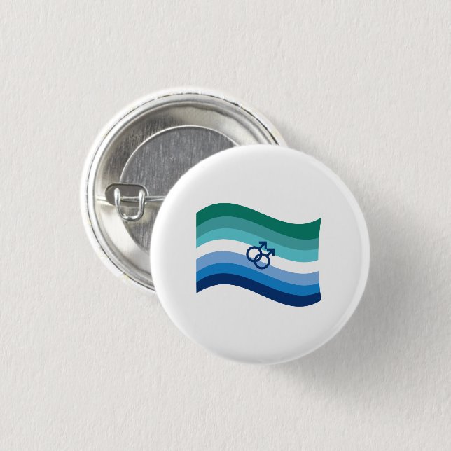 Gay Male Love Pride Azure Wavy Flag Button (Front & Back)