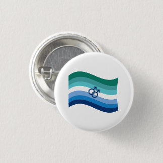 Gay Male Love Pride Azure Wavy Flag Button