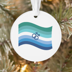 Gay Male Love Pride Azure Wavy Flag Ornament
