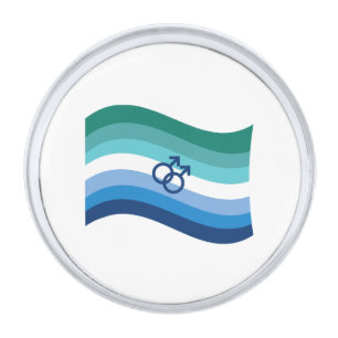 Gay Male Love Pride Azure Wavy Flag Silver Finish Lapel Pin