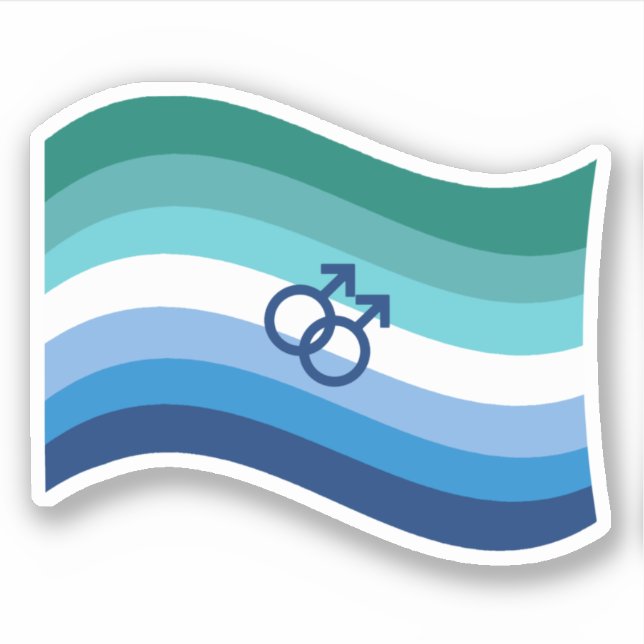 Gay Male Love Pride Azure Wavy Flag Sticker (Front)