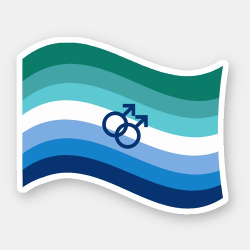 Gay Male Love Pride Azure Wavy Flag Sticker