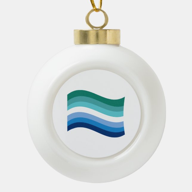 Gay Male Pride Azure Wavy Flag Ceramic Ball Christmas Ornament (Front)