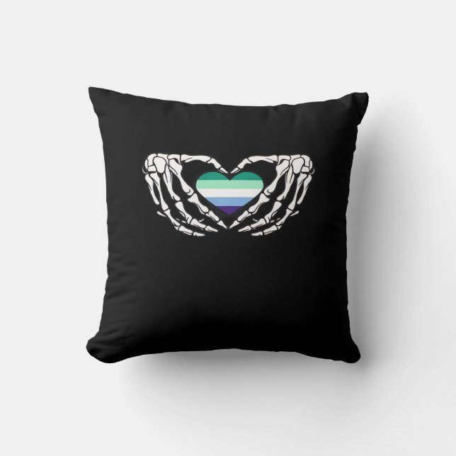 Gay Male Pride Skeleton Halloween Mlm Goth Heart C Throw Pillow (Front)