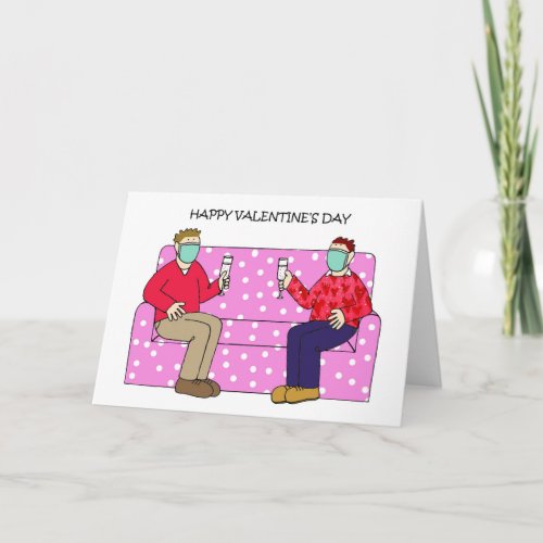 Gay Male Valentine Couple in Face Masks Card