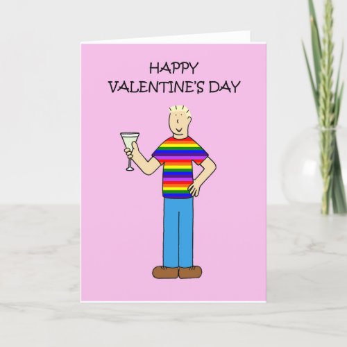 Gay Male Valentine Man in Rainbow T_Shirt Holiday Card