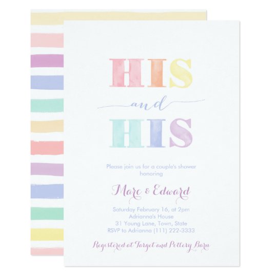 Gay Male Wedding Shower Lgbtq Rainbow Invitation