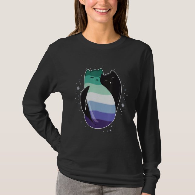 Gay Man Cat Flag LGBT Male Black Yin Yang Cat LGBT T-Shirt (Front)