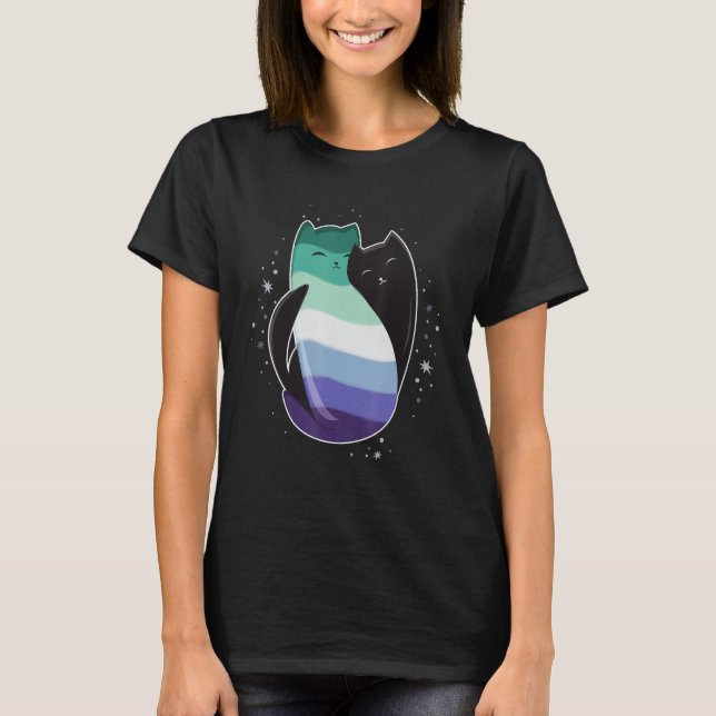 Gay Man Cat Flag LGBT Male Black Yin Yang Cat LGBT T-Shirt (Front)