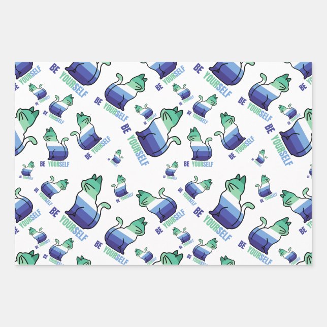 Gay man Pride Cat - Be Yourself Wrapping Paper Sheets (Front)